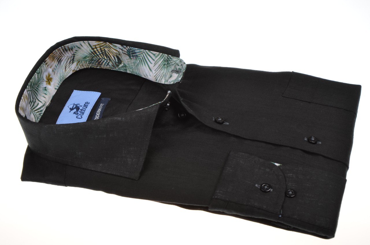 speel piano speelplaats Absorberend Zwart linnen overhemd met extra lange mouwen van het merk Culture – Hope  Special Sizes